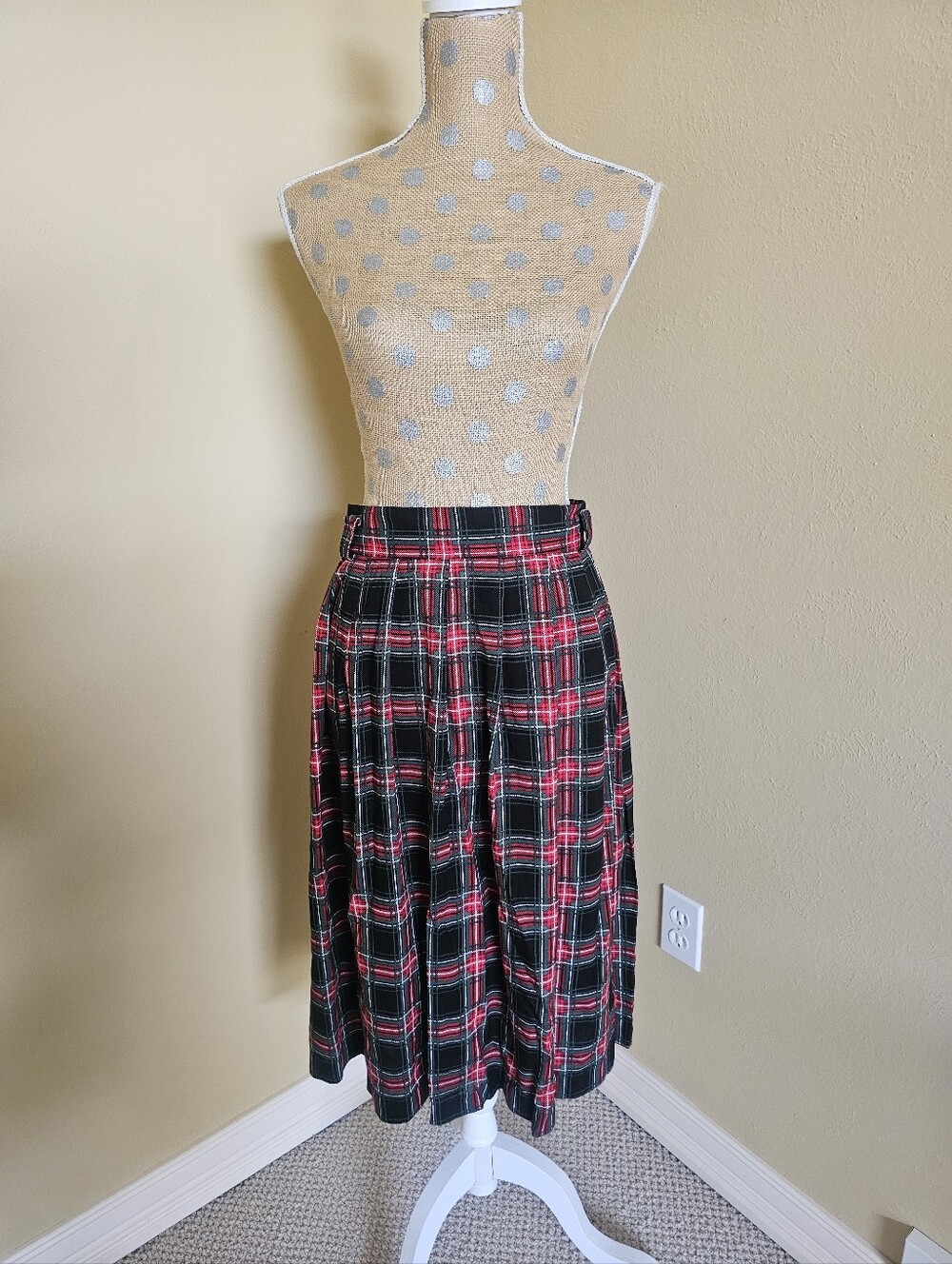 Briggs New York Vintage Holiday Plaid Skirt 22W Rayon Pockets